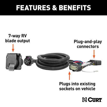 Curt Custom Wiring Harness, 7-Way RV Blade Output, Ford F-150 56413